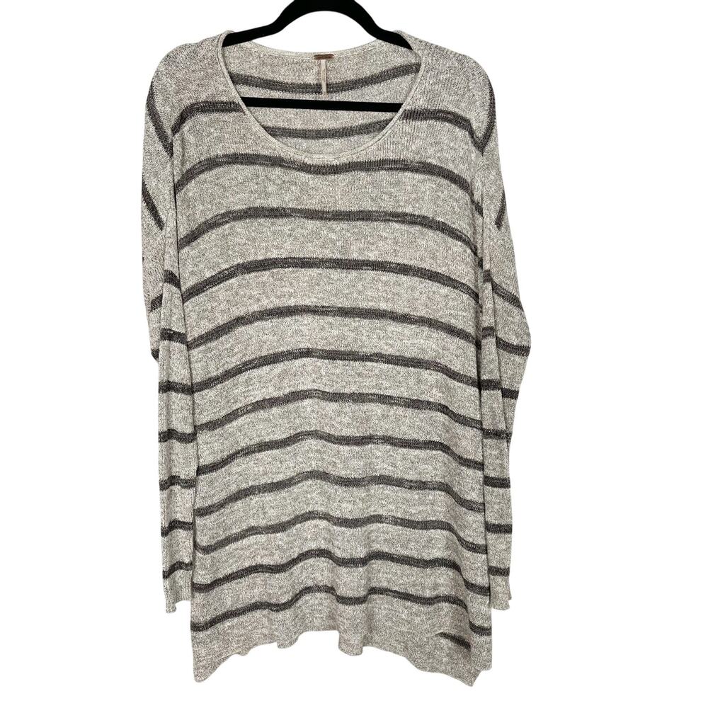 Free People XSmall Gray Striped Tunic Sweater Side Split Long Sleeve Oversized